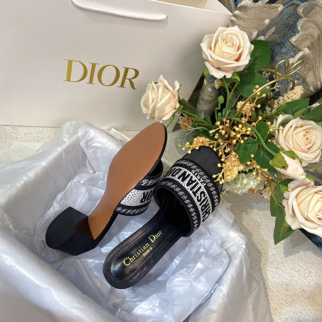 Dior Cotton & Lambskin Leather Crystal Sandals