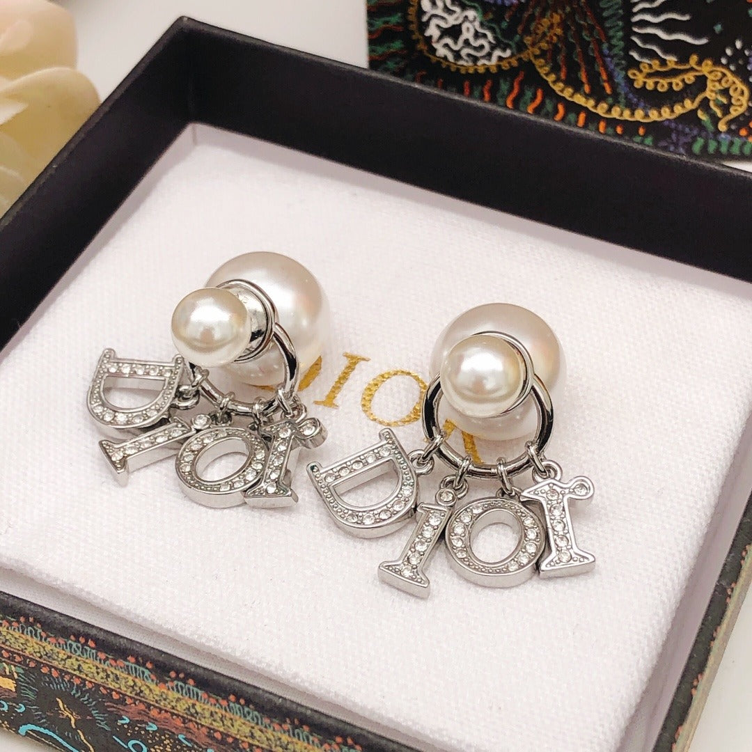 Dior Silver Brass Pearl Earrings