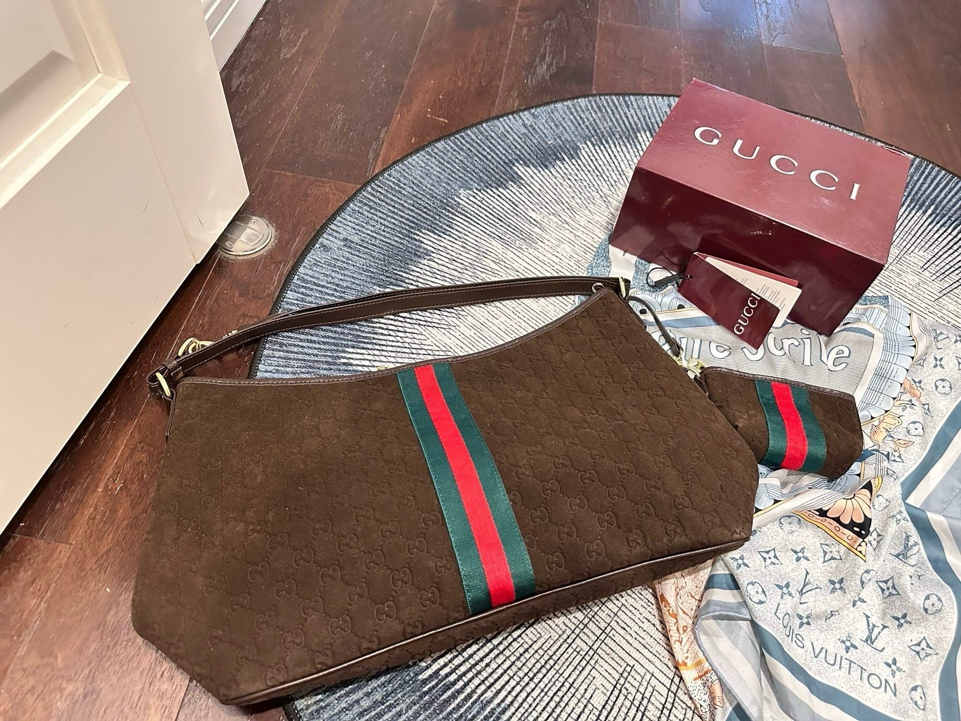 Gucci Suede & Canvas Vintage-Finish Crossbody Bag