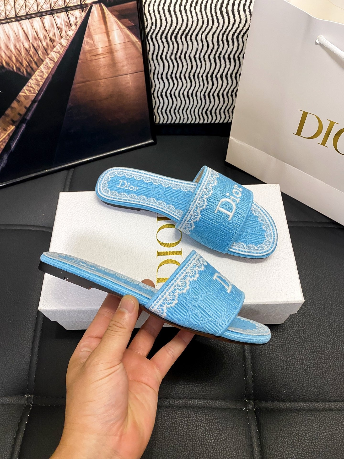 Dior Leather Logo Slides