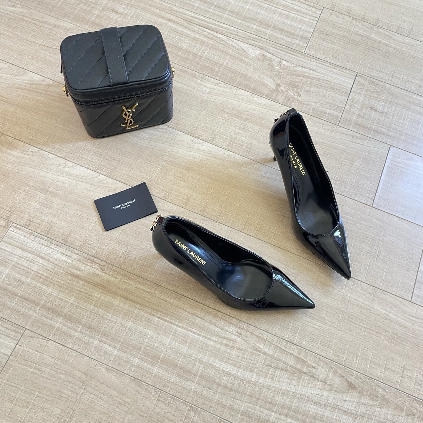 Saint Laurent Lambskin Leather Logo Heels
