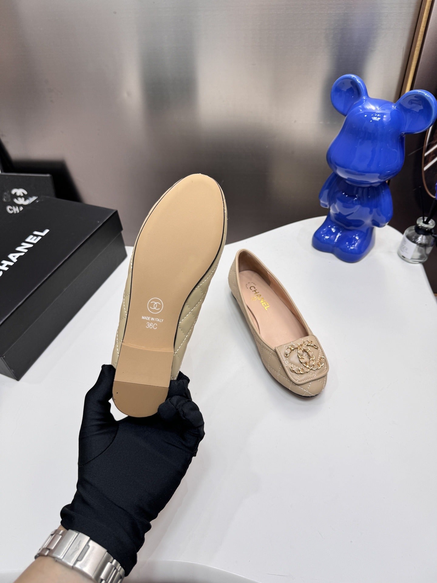 Chanel Lambskin Leather Chain Ballet Flats