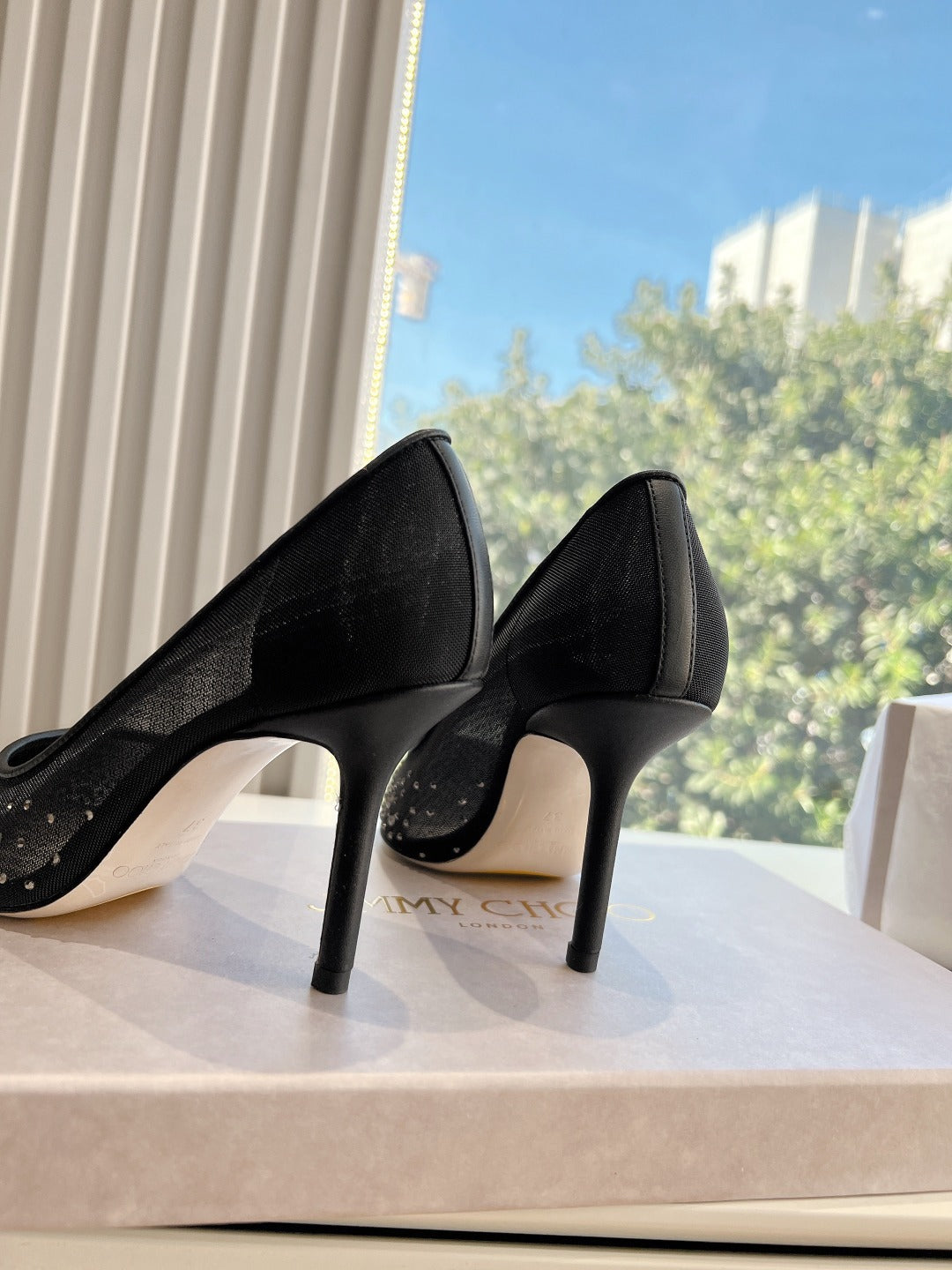 Jimmy Choo Lambskin Leather Crystal Heels