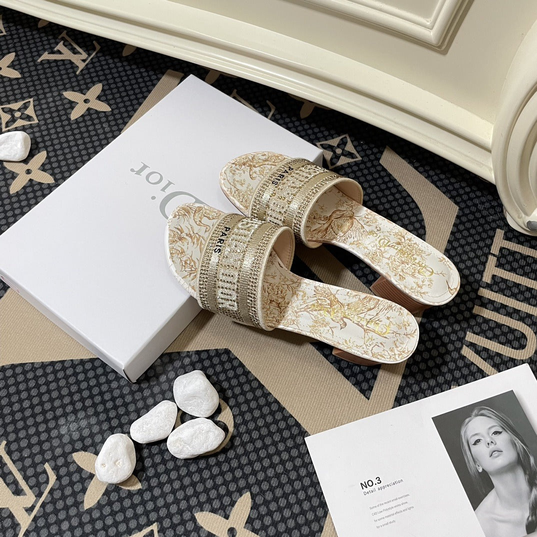 Dior Lambskin Leather Embroidered Slides