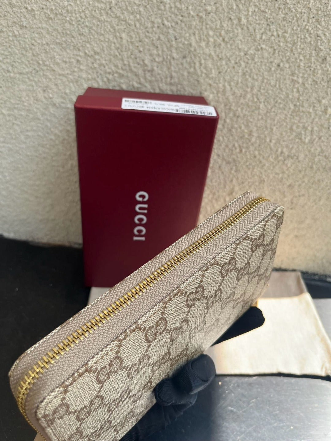 Gucci Black Canvas & Leather Zip Wallet