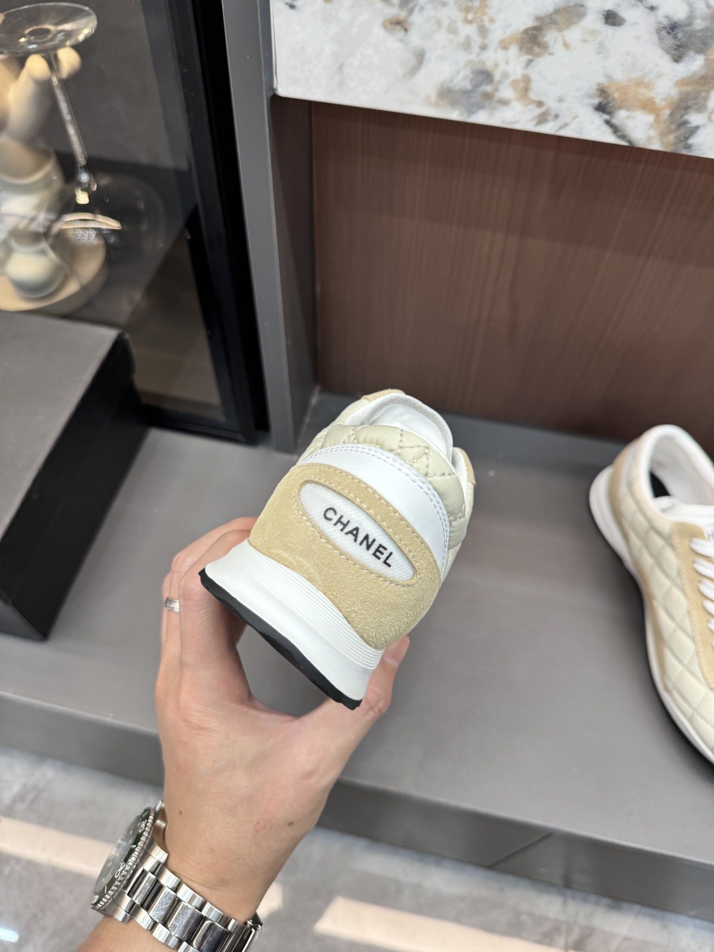 Chanel Black Lambskin Leather Logo Sneakers