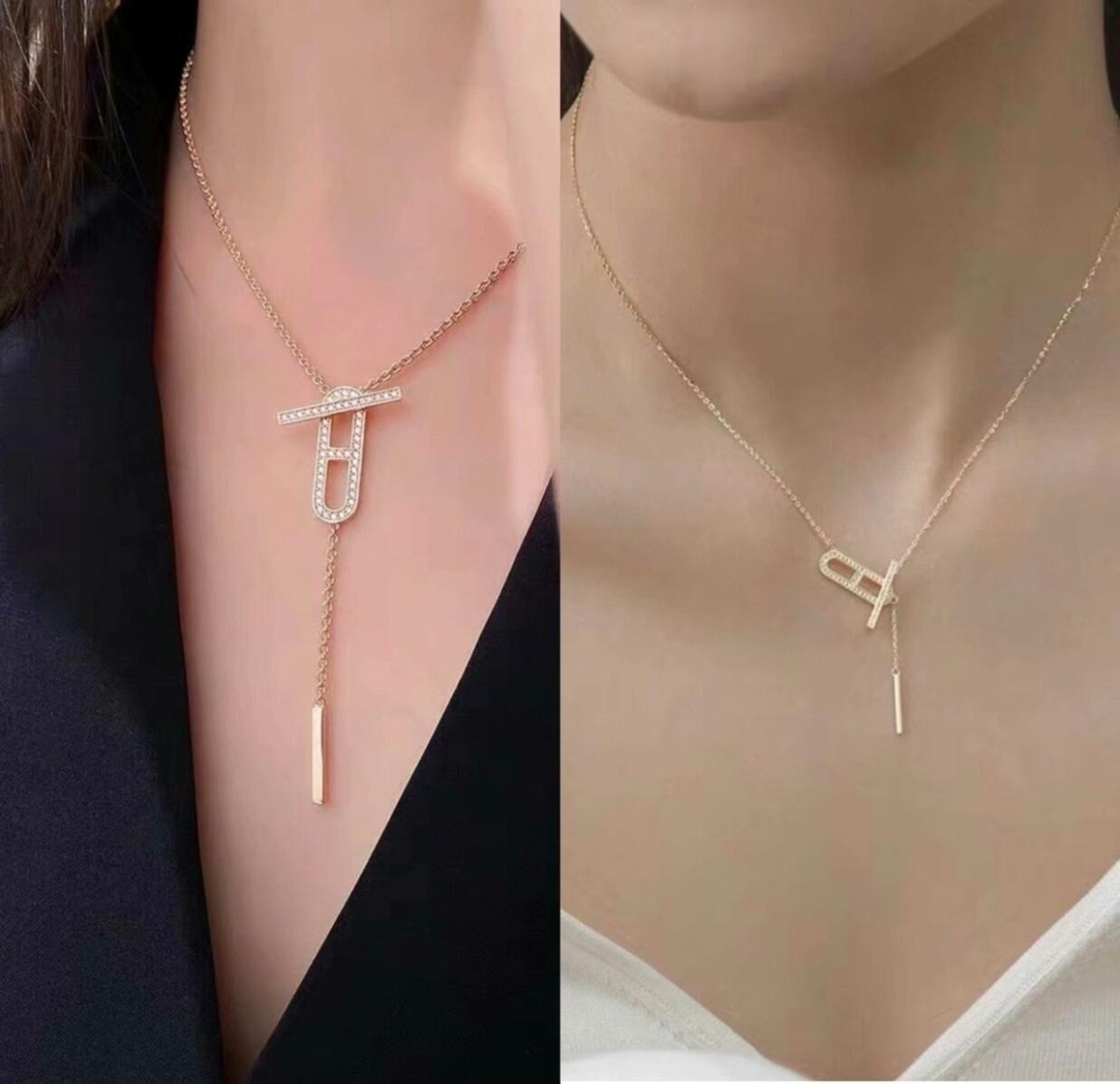 Hermes Silver Brass Tassel Necklace