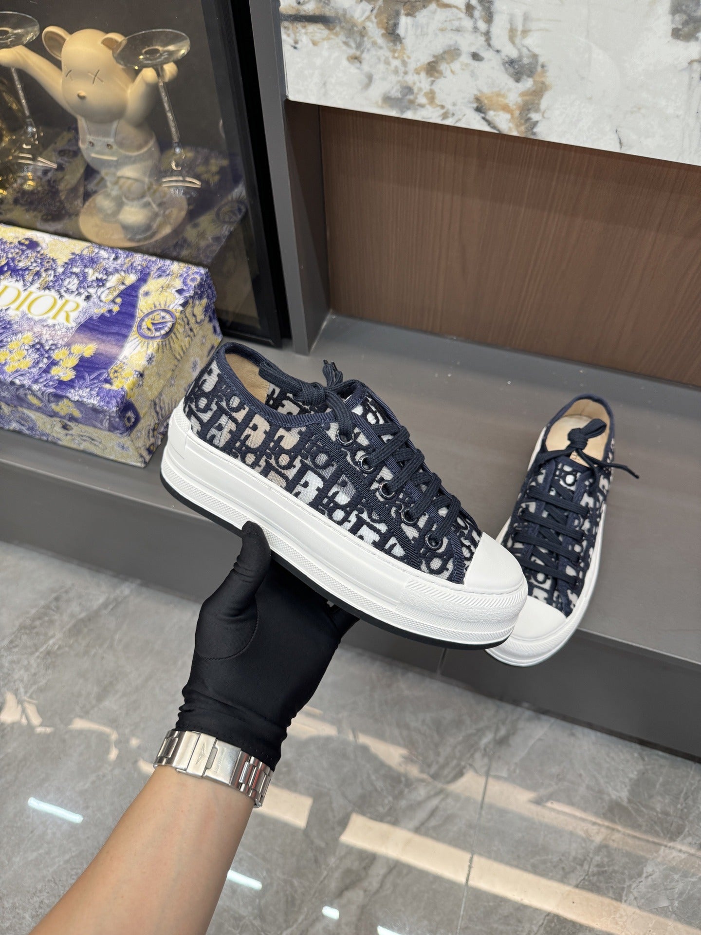 Dior Women Cotton & Lambskin Leather Embroidered Shoes