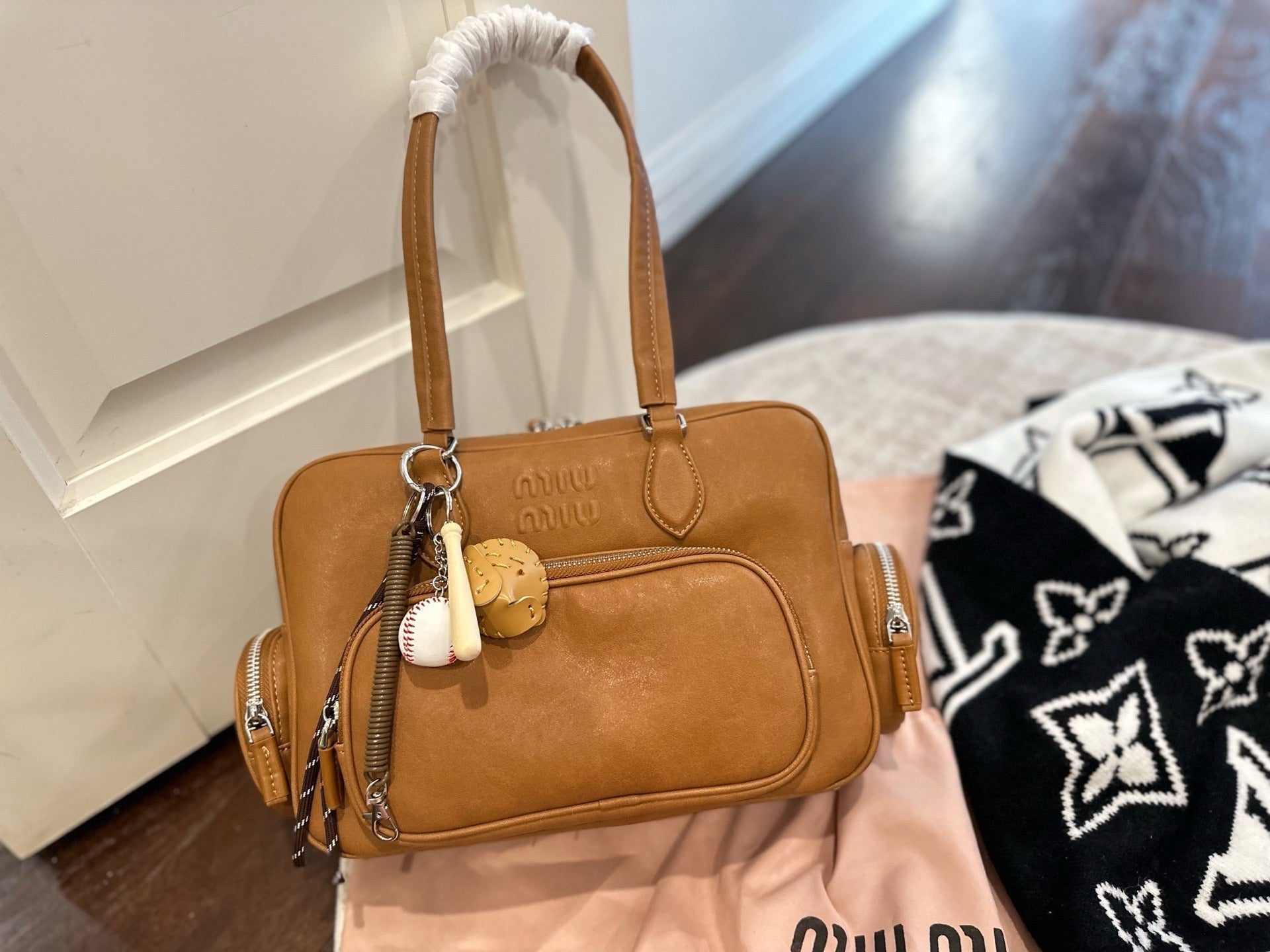Miu Miu Lambskin Leather & Cotton Crossbody Bag