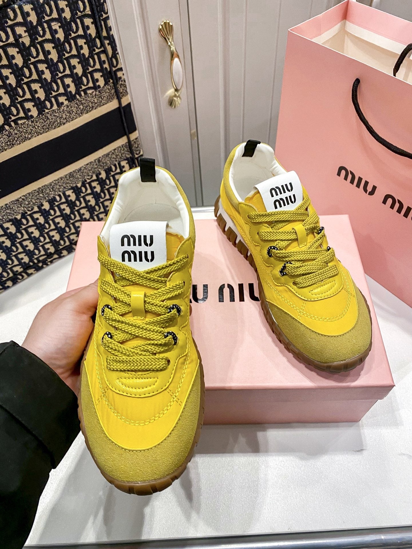 Miu Miu Black Canvas & Leather Vintage-Finish Sneakers