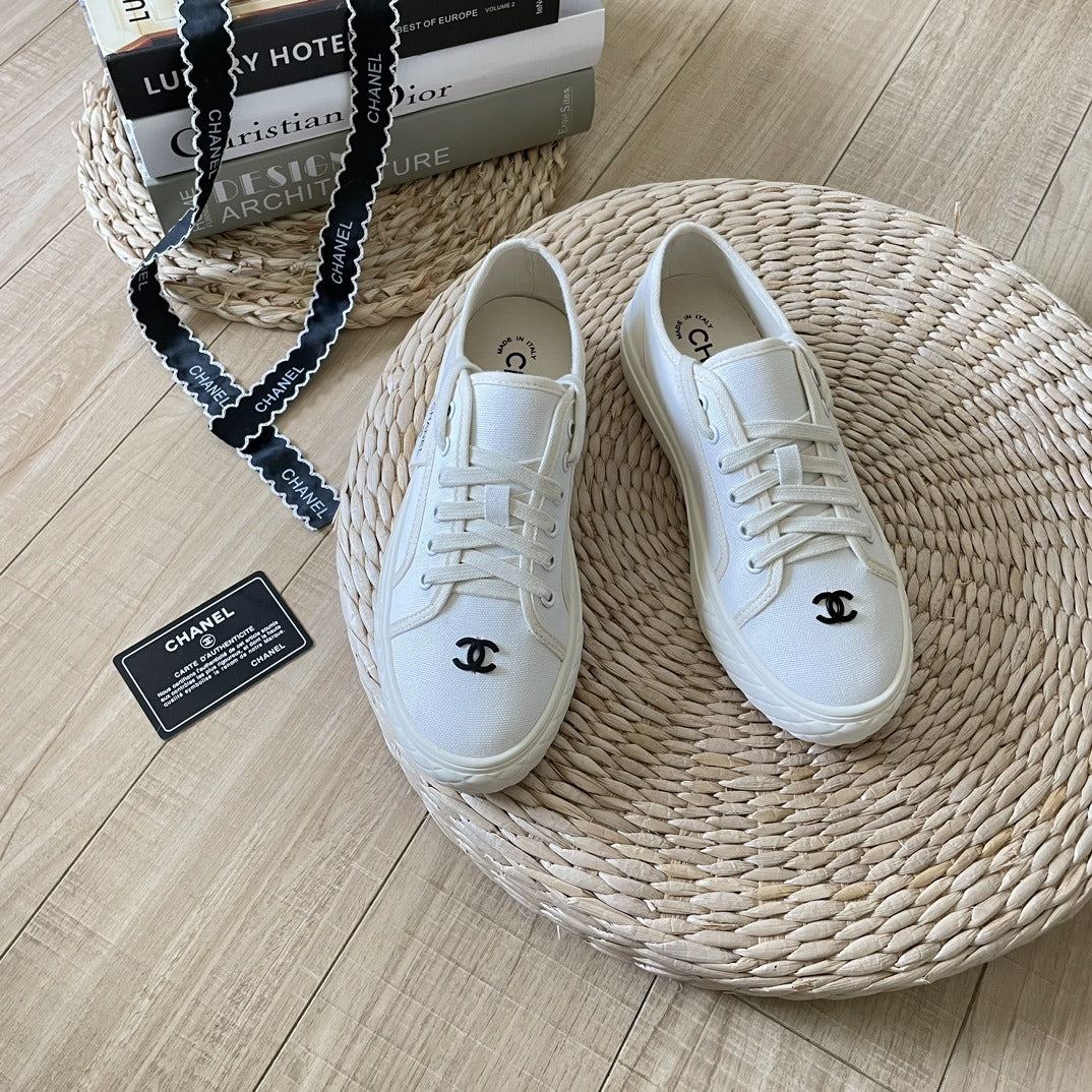 Chanel Canvas & Lambskin Leather Sneakers