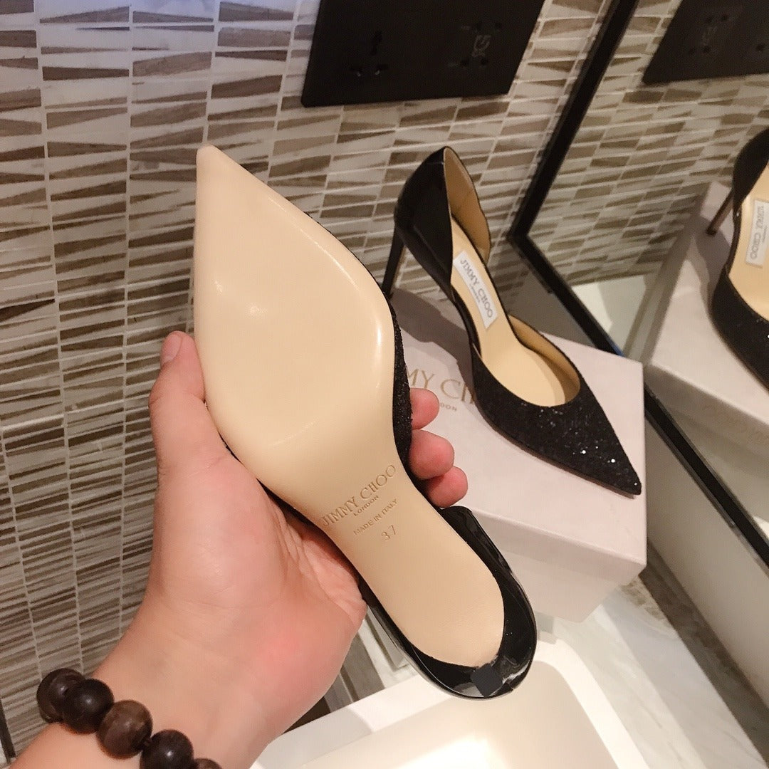 Jimmy Choo Black Lambskin Leather Pointed Toe Heels
