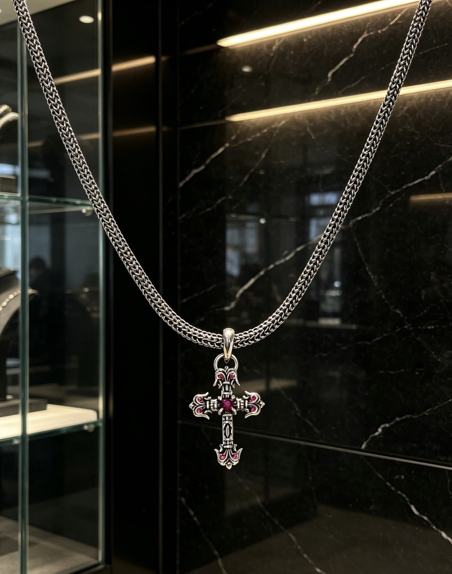 Chrome Hearts Sterling Silver Cross Necklace