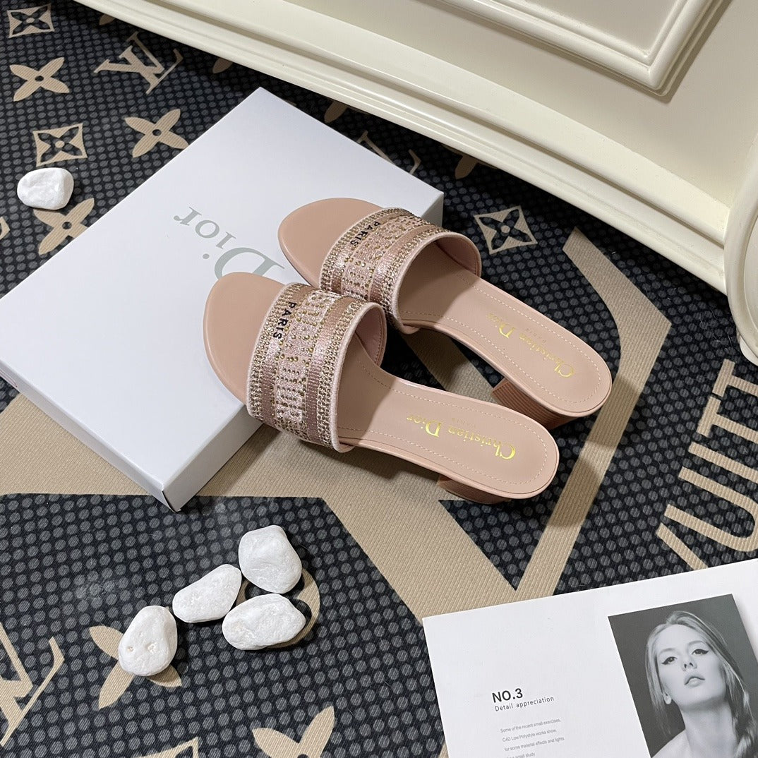 Dior Lambskin Leather Embroidered Slides