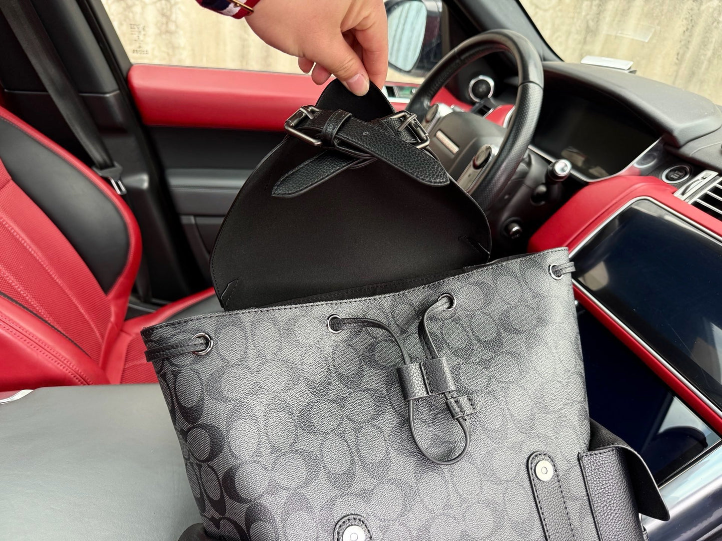 Coach Black Leather & Canvas Logo Backpack