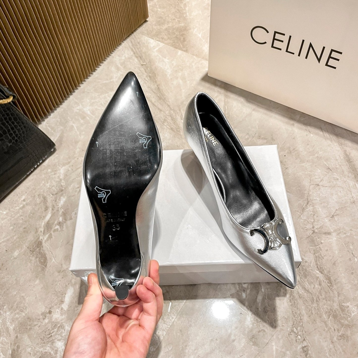 Celine Calfskin Leather Pointed Toe Heels