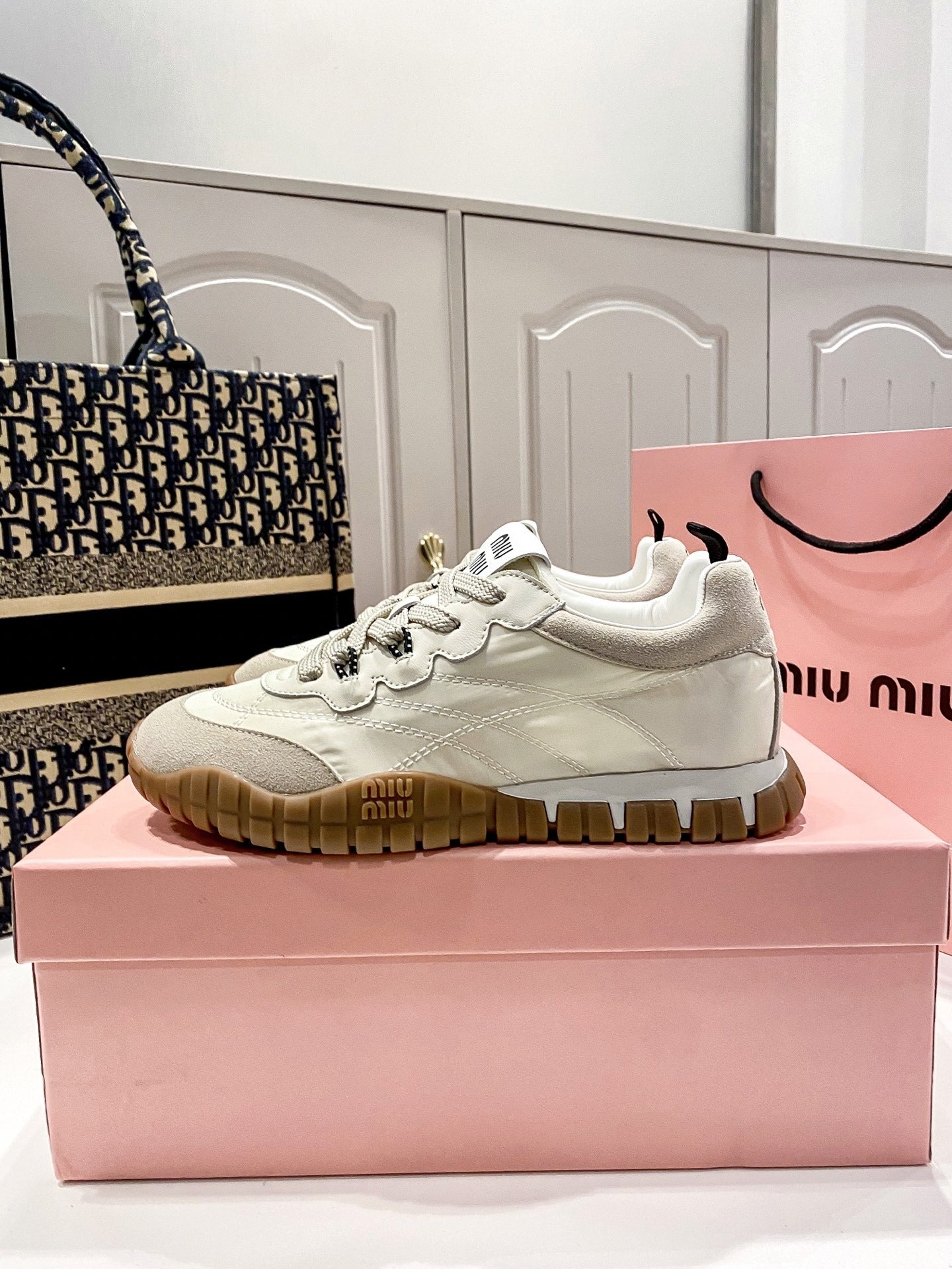 Miu Miu Black Canvas & Leather Vintage-Finish Sneakers
