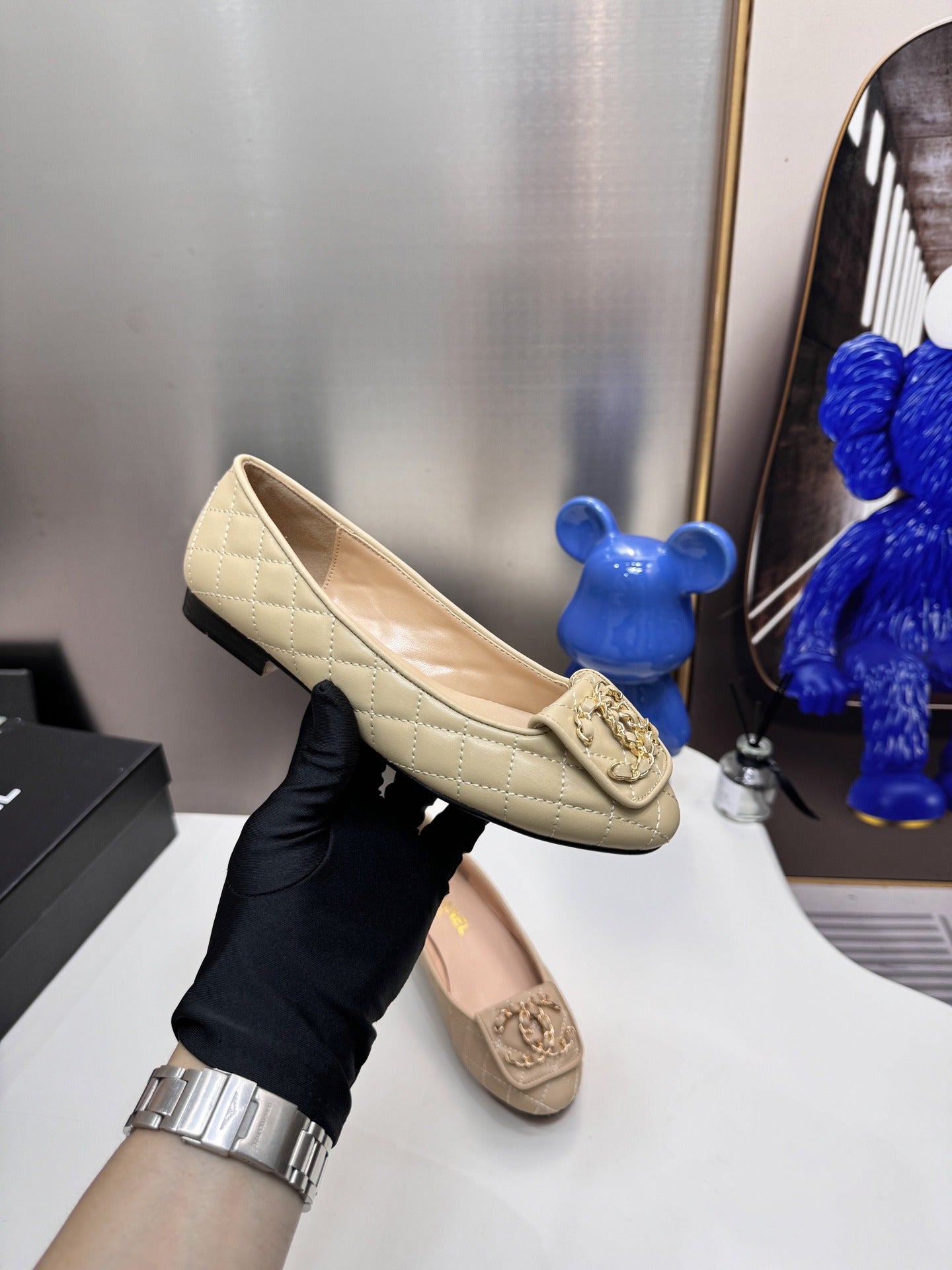 Chanel Lambskin Leather Chain Ballet Flats