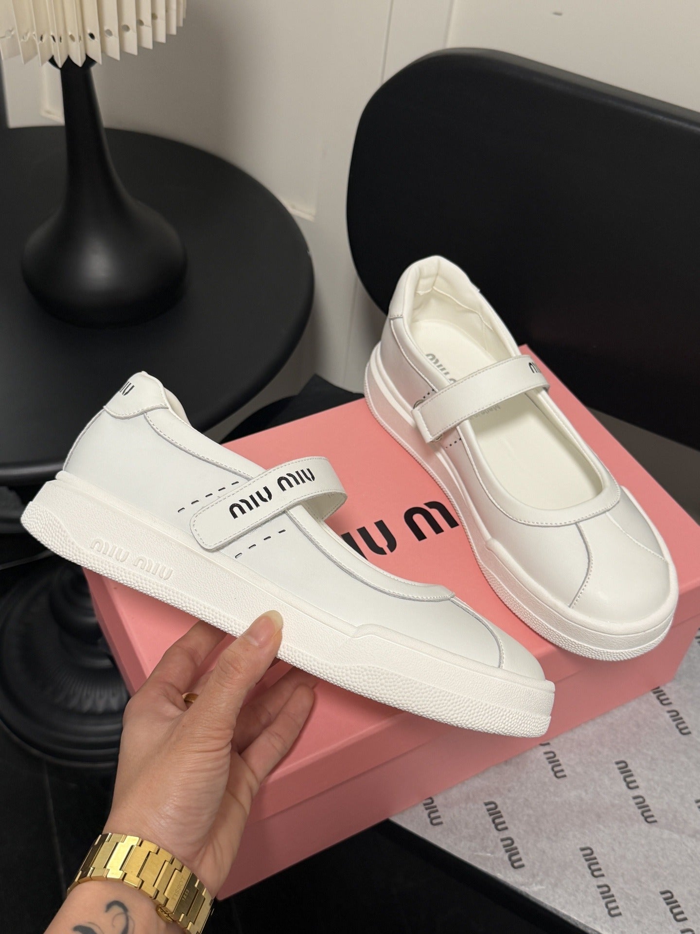 Miu Miu White Leather Logo Sneakers