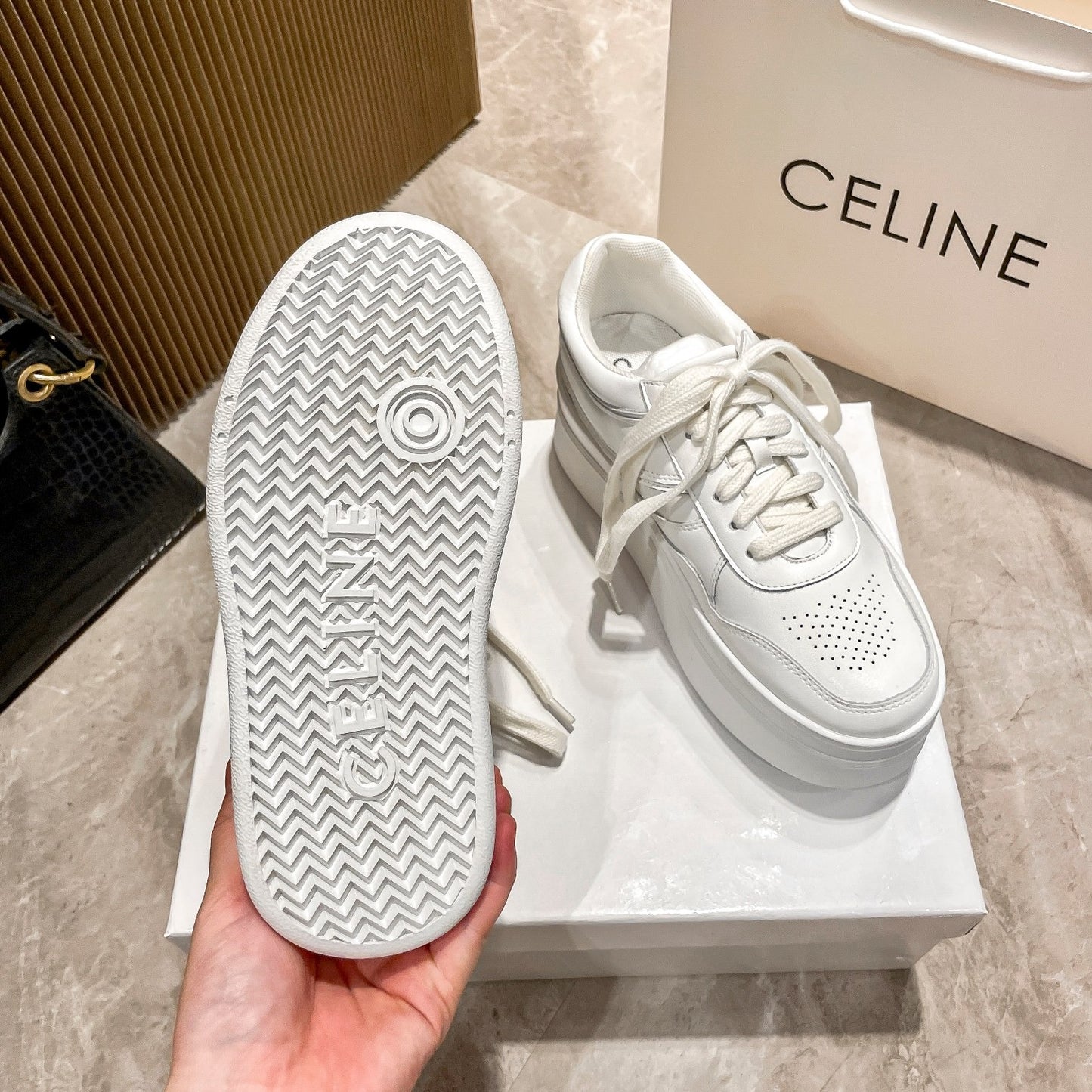 Celine Leather Vintage-Finish Sneakers