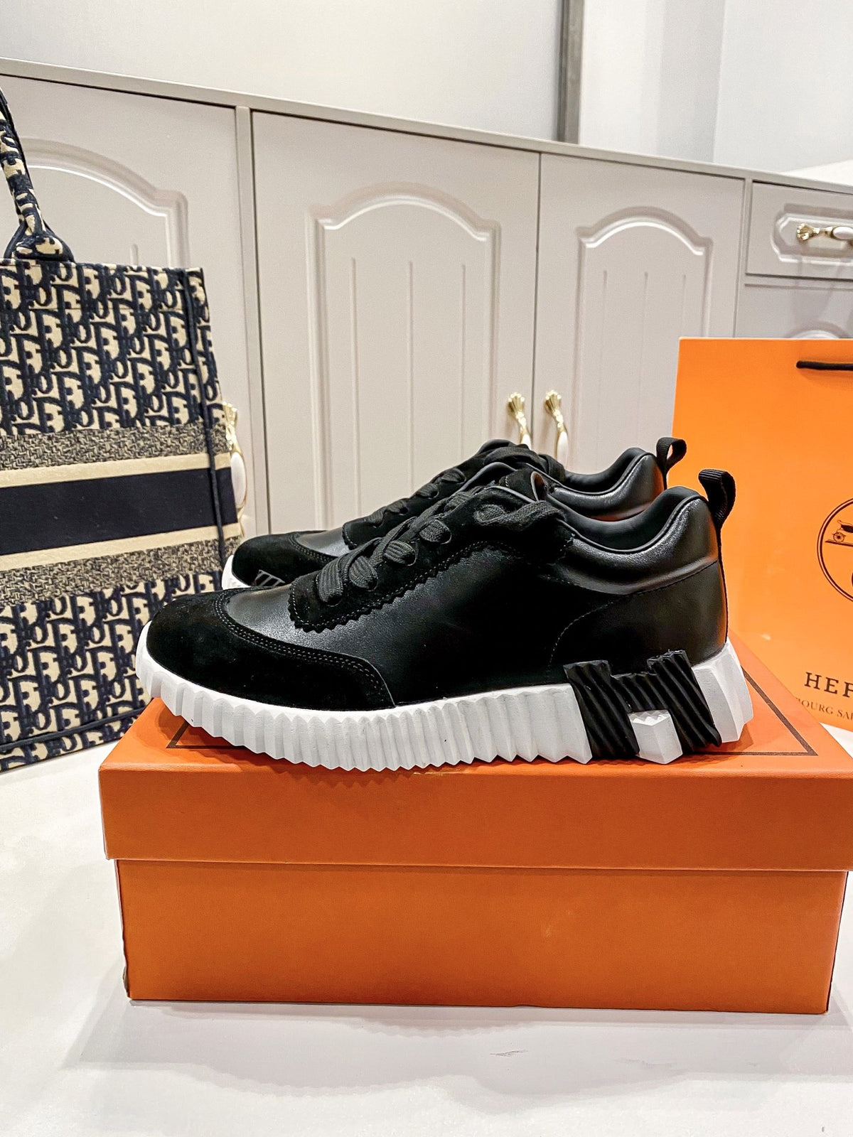 Hermes Lambskin Leather Sneakers