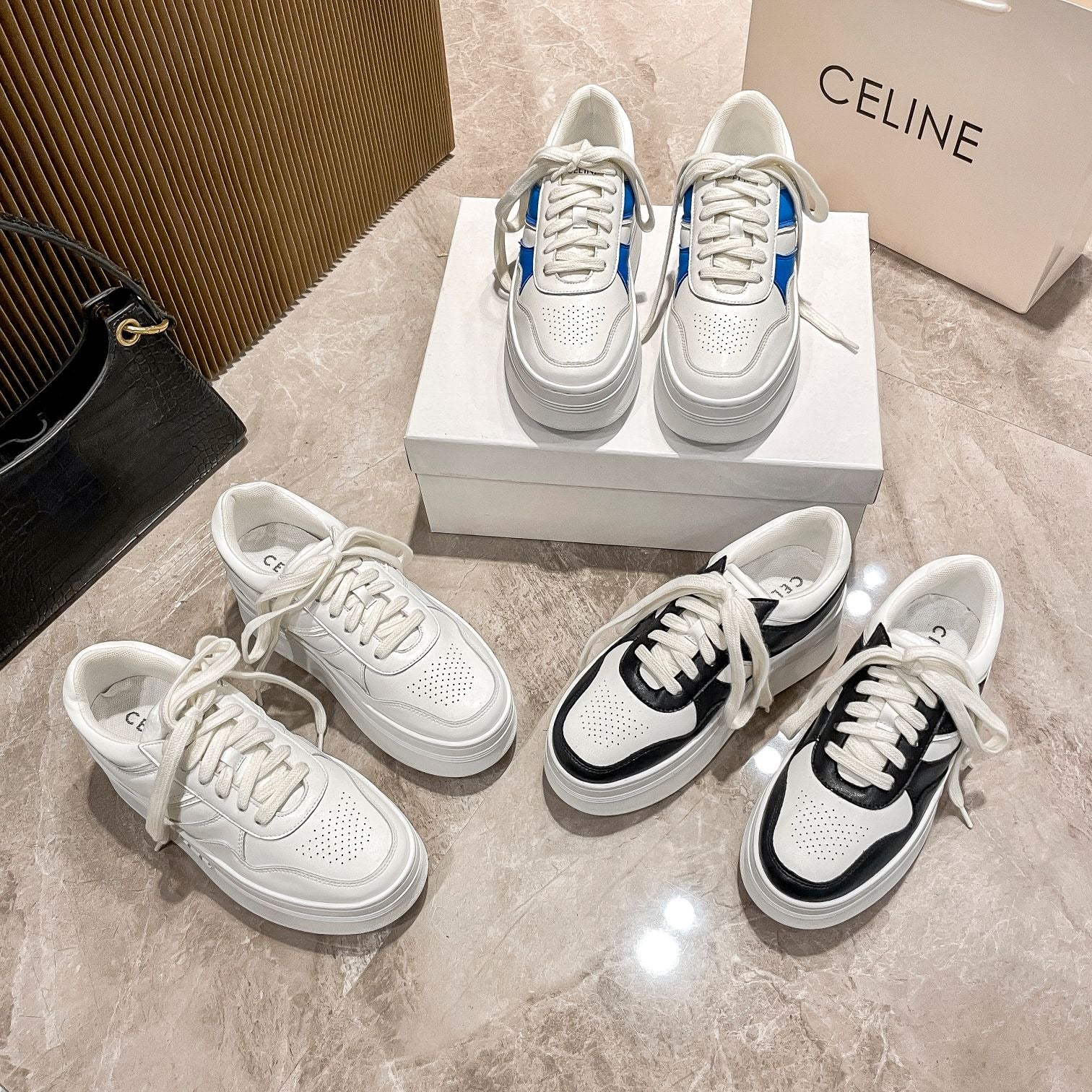 Celine Leather Vintage-Finish Sneakers