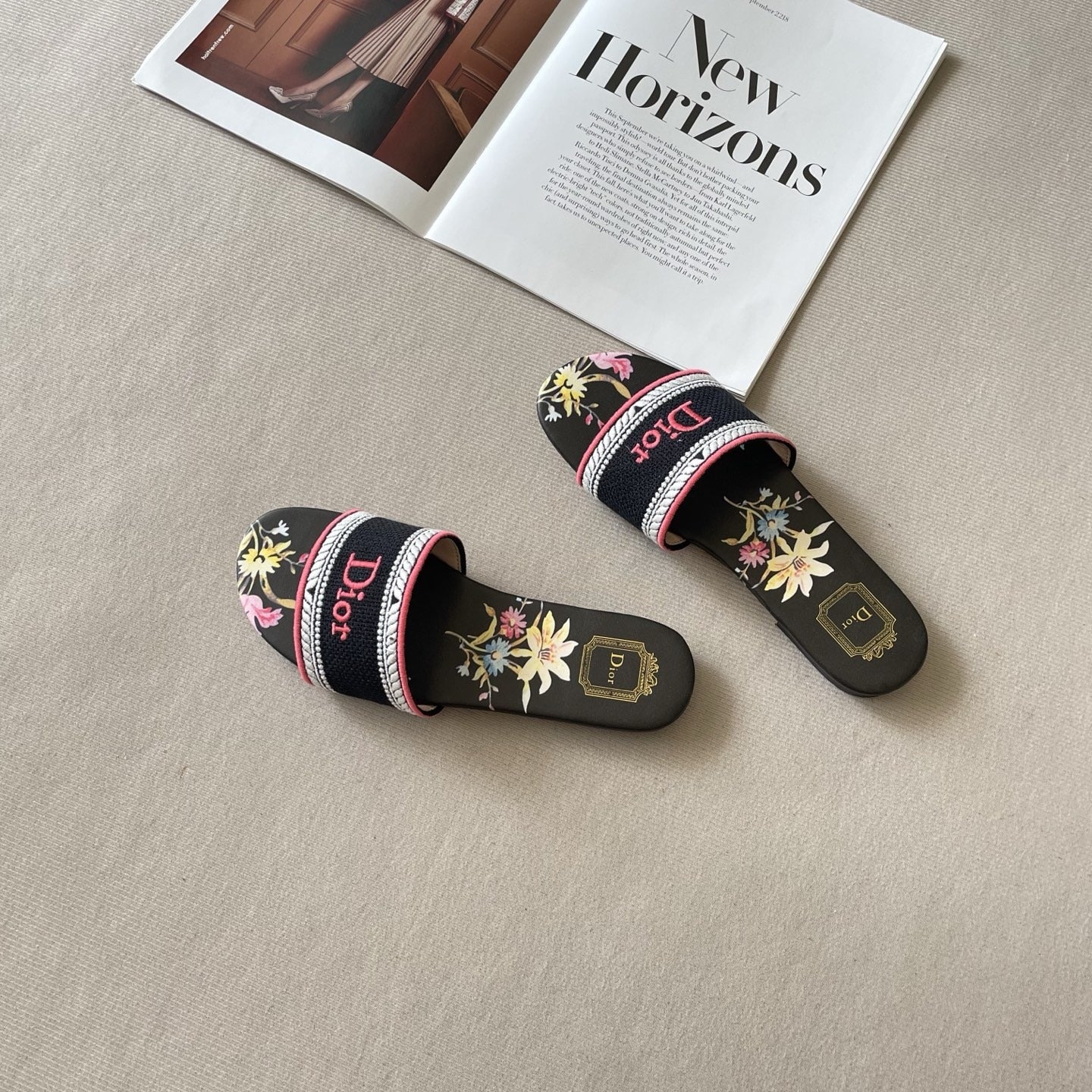 Dior Leather Embroidered Slides