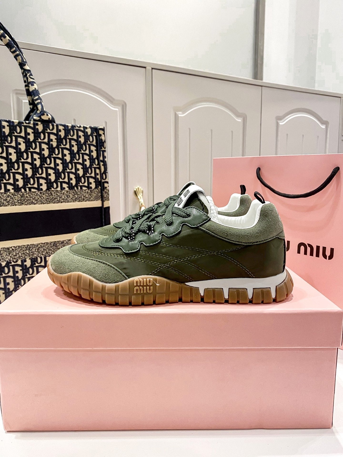 Miu Miu Black Canvas & Leather Vintage-Finish Sneakers