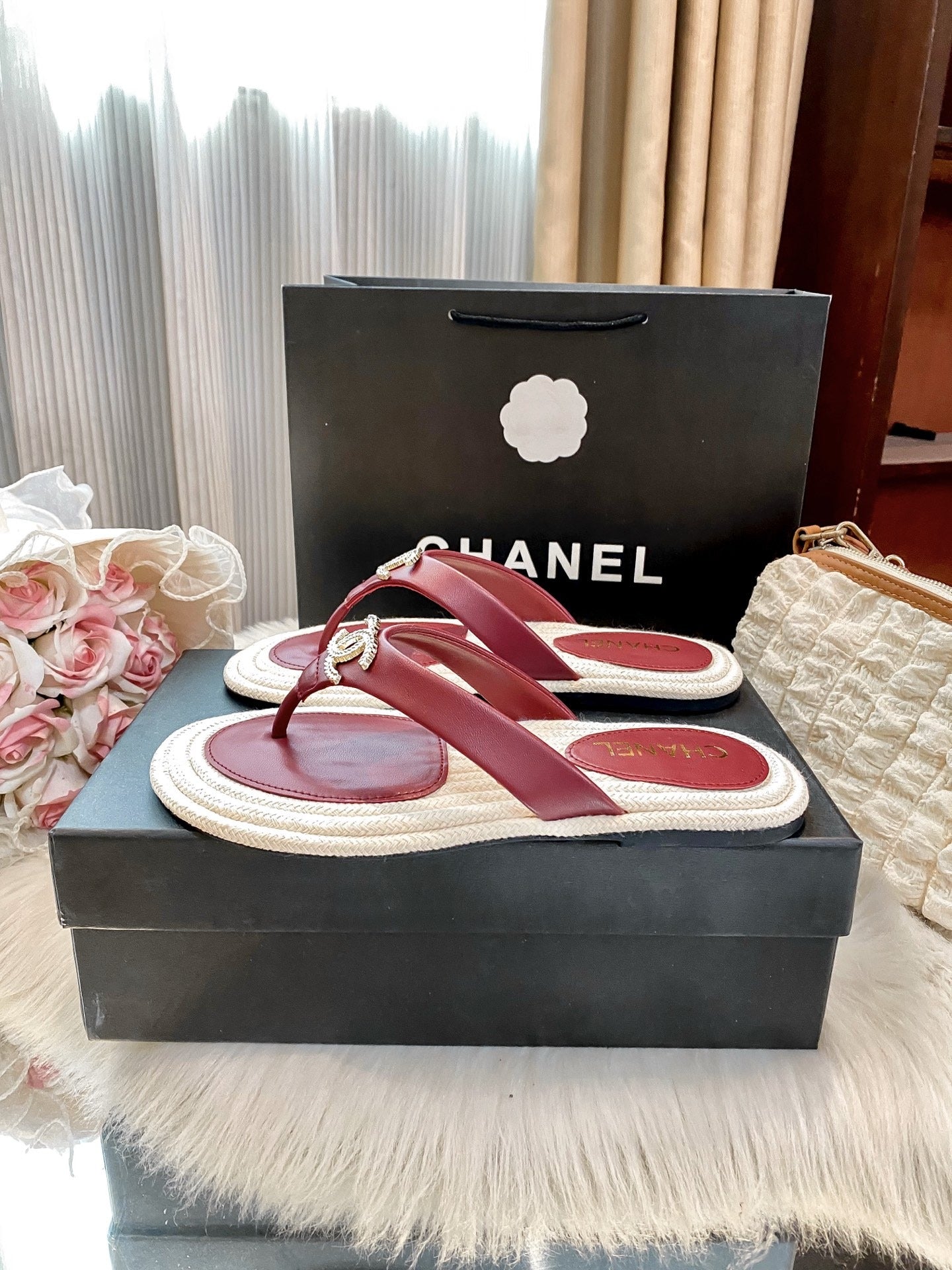 Chanel White Slides