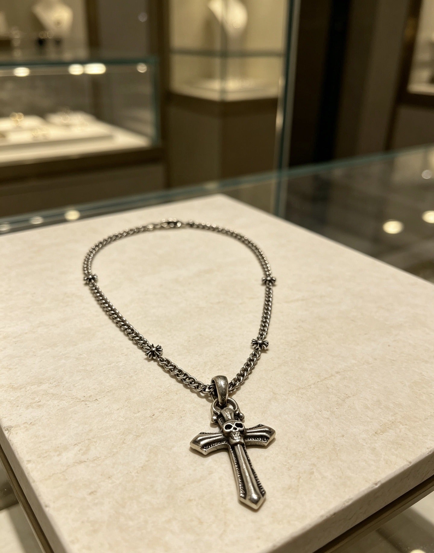 Chrome Hearts Sterling Silver Cross Necklace