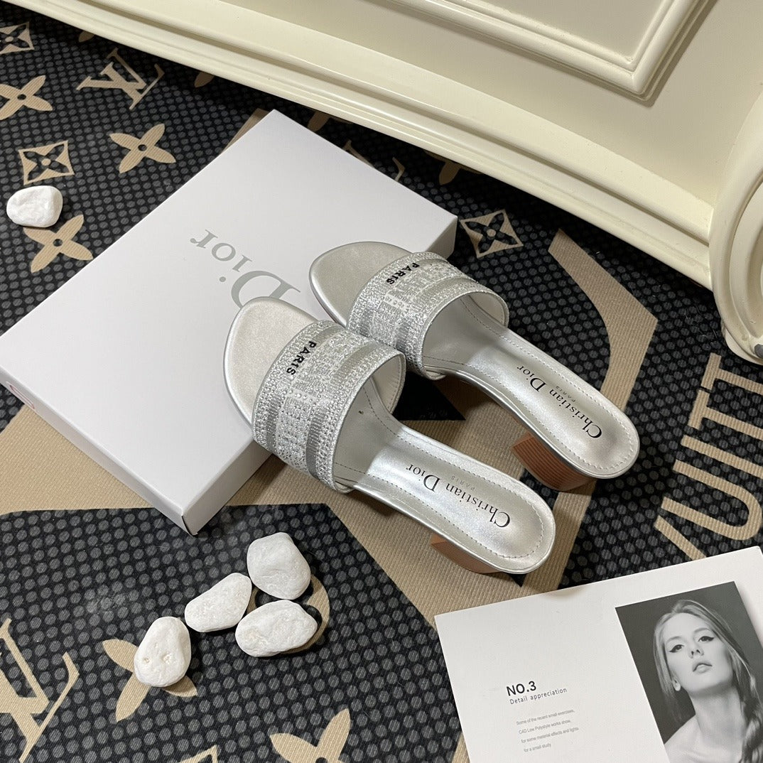 Dior Lambskin Leather Embroidered Slides