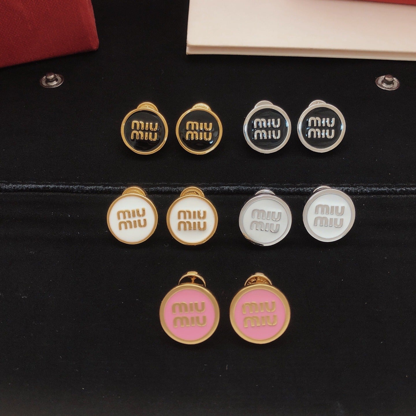 Miu Miu Black Brass Round Earrings