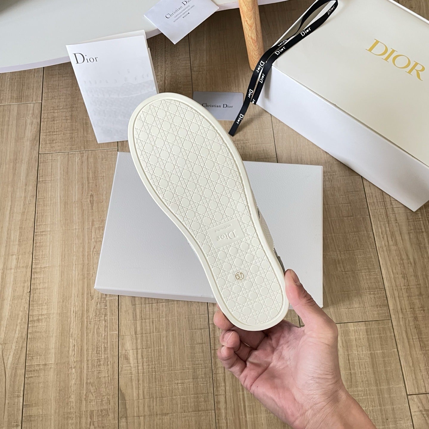 Dior Leather Vintage-Finish Sneakers
