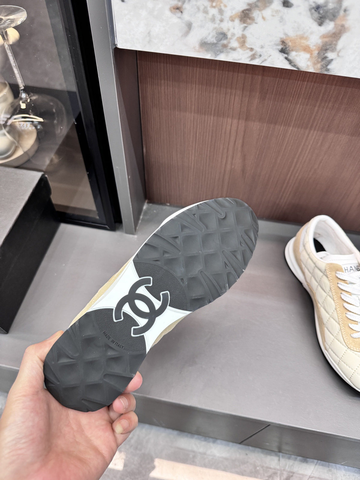 Chanel Black Lambskin Leather Logo Sneakers