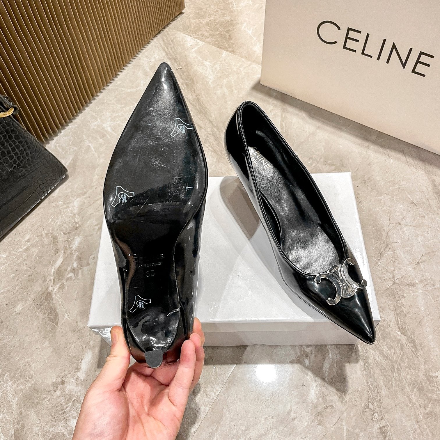 Celine Calfskin Leather Pointed Toe Heels