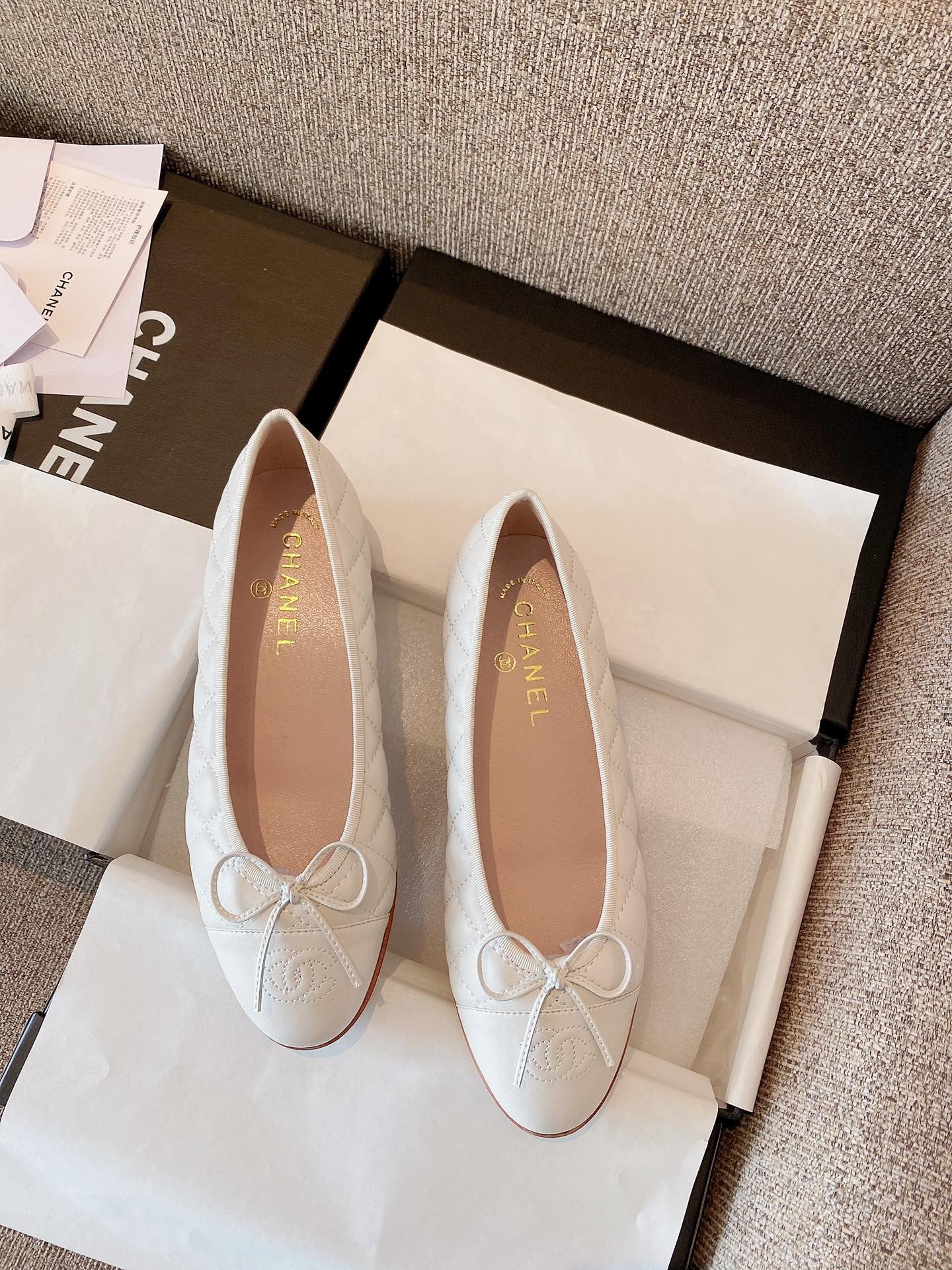 Chanel Leather Bow Ballet Flats