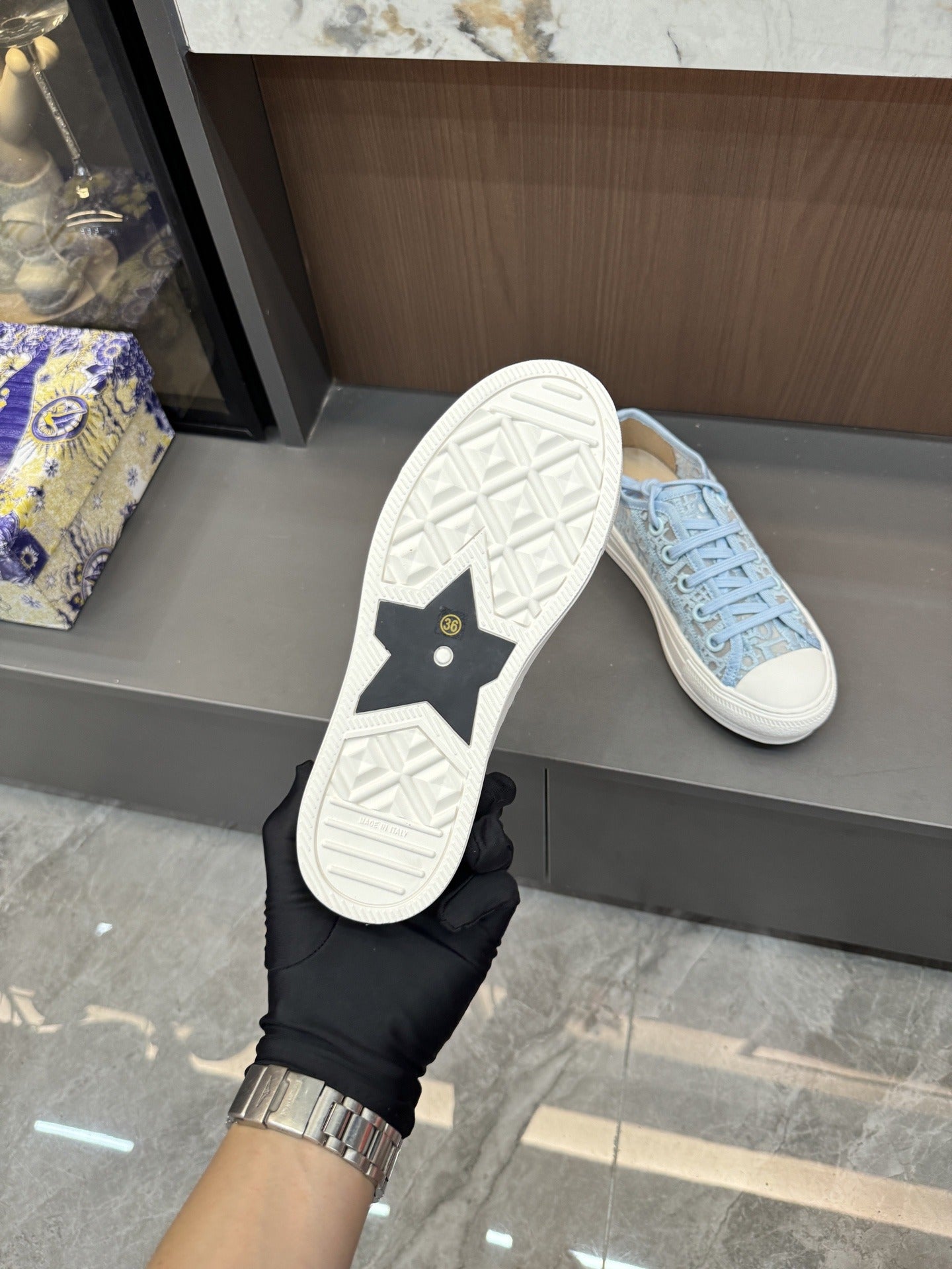 Dior Women Cotton & Lambskin Leather Embroidered Shoes