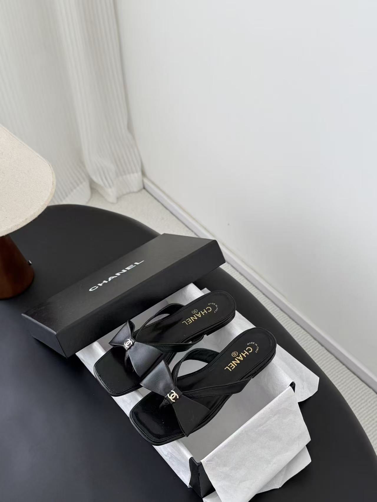 Chanel Lambskin Leather Bow Slides