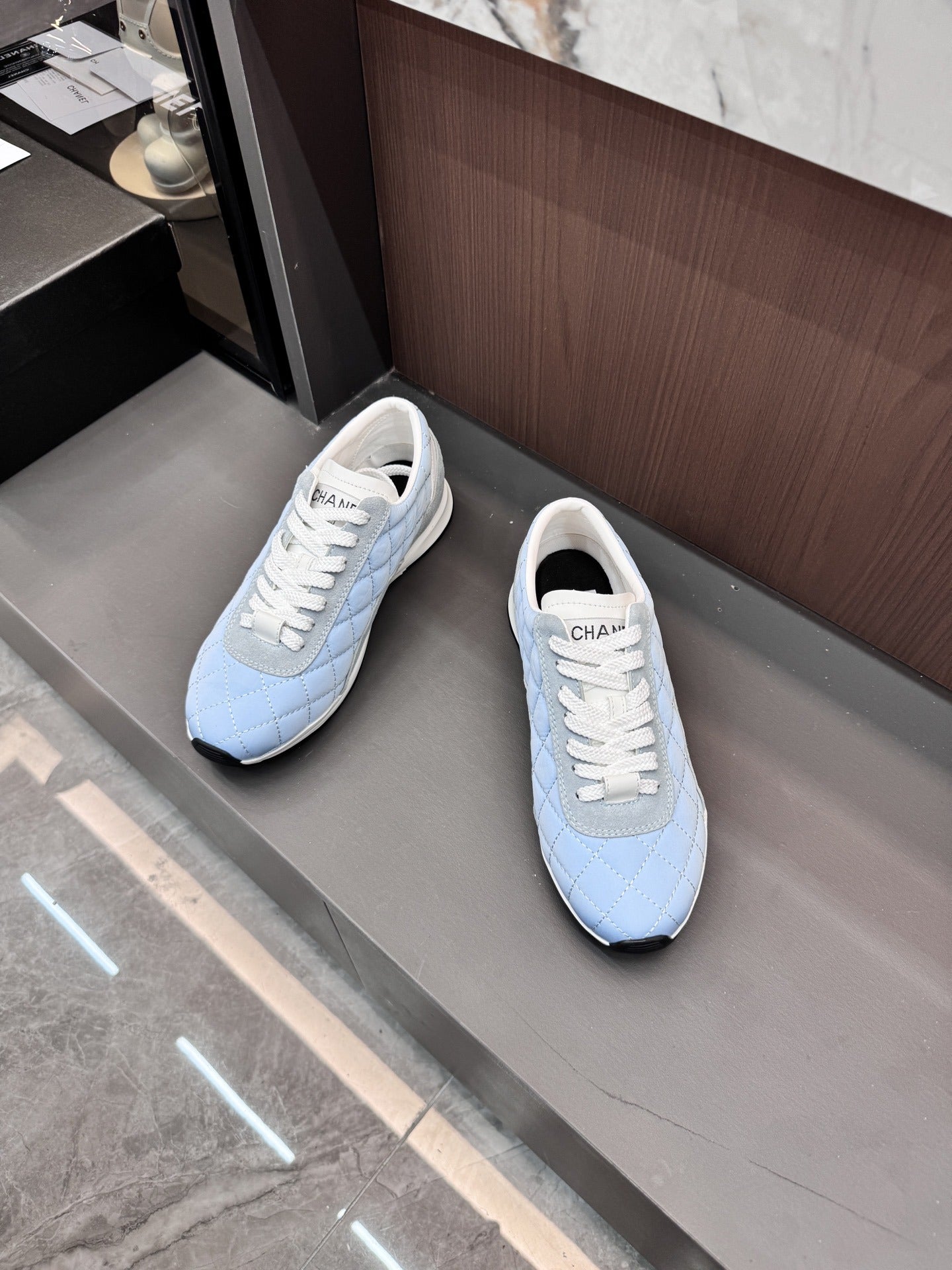 Chanel Black Lambskin Leather Logo Sneakers