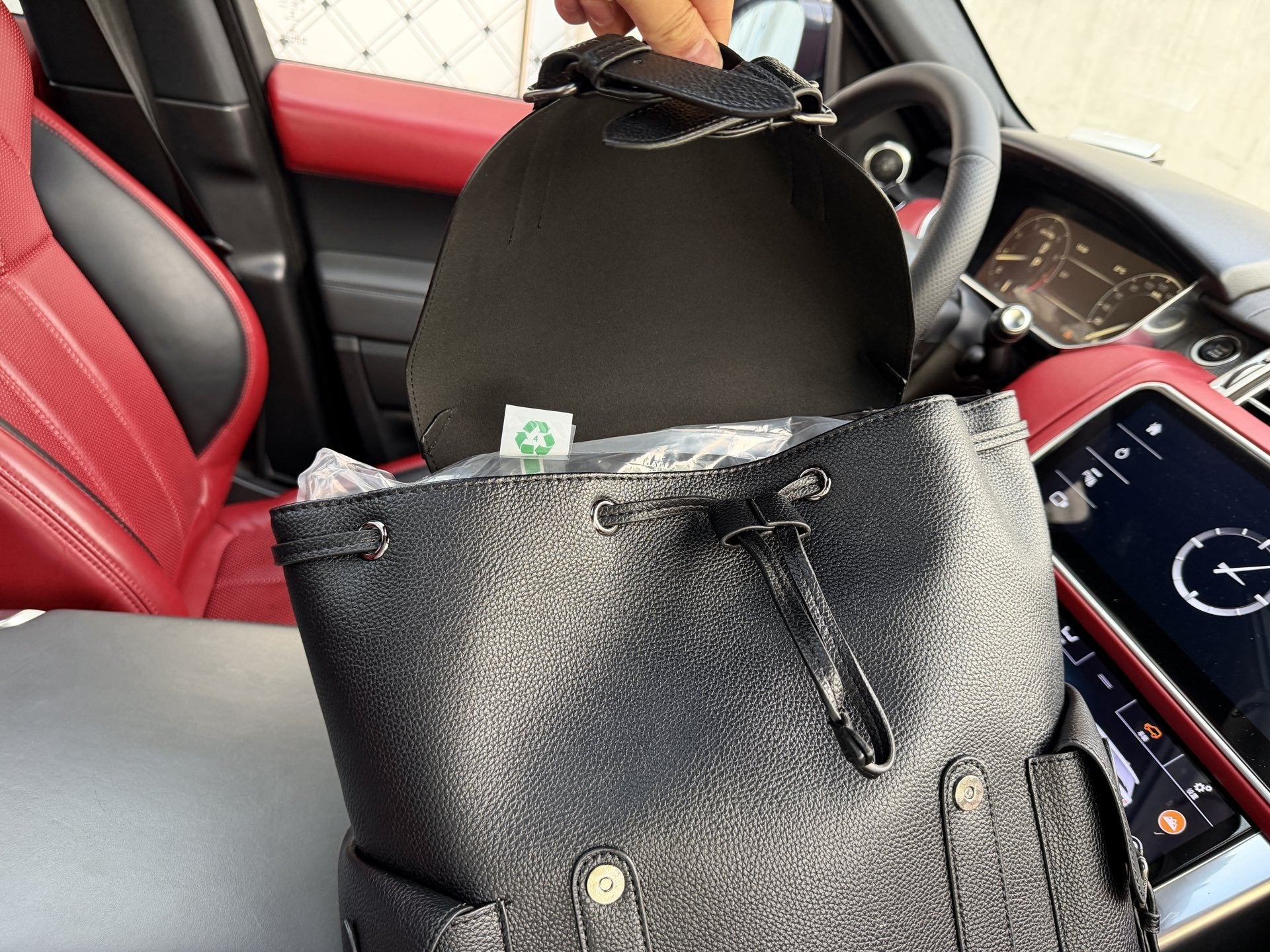 Coach Black Leather Logo Backpack