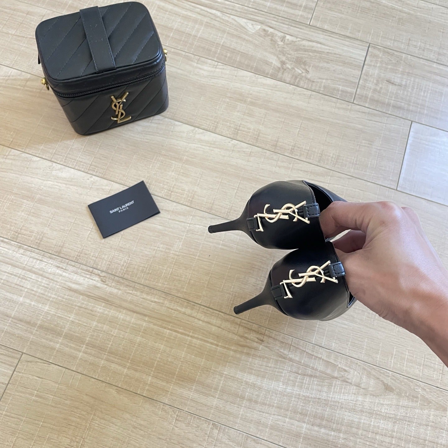 Saint Laurent Lambskin Leather Logo Heels