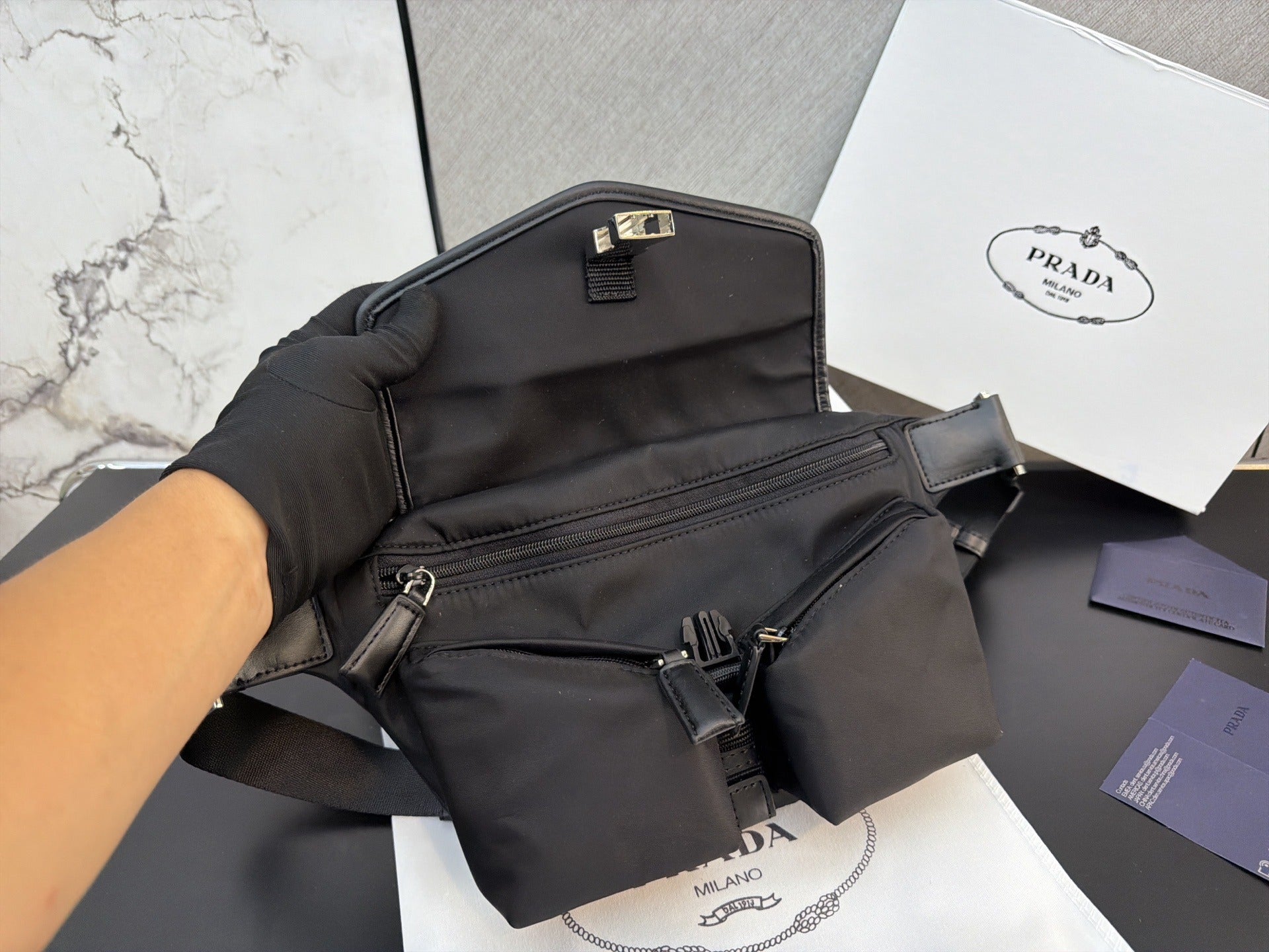 Prada Nylon & Leather Enamel Crossbody Bag