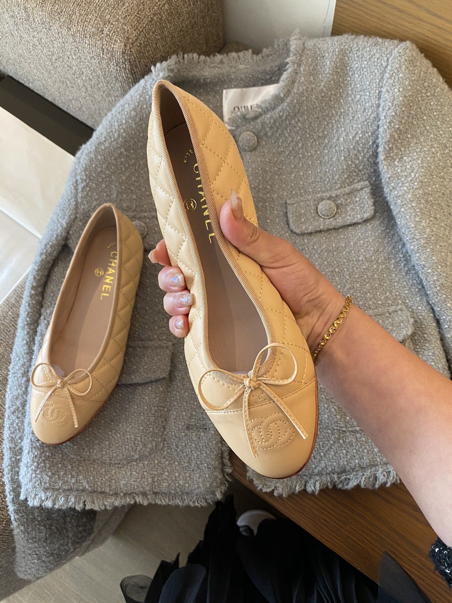 Chanel Leather Bow Ballet Flats