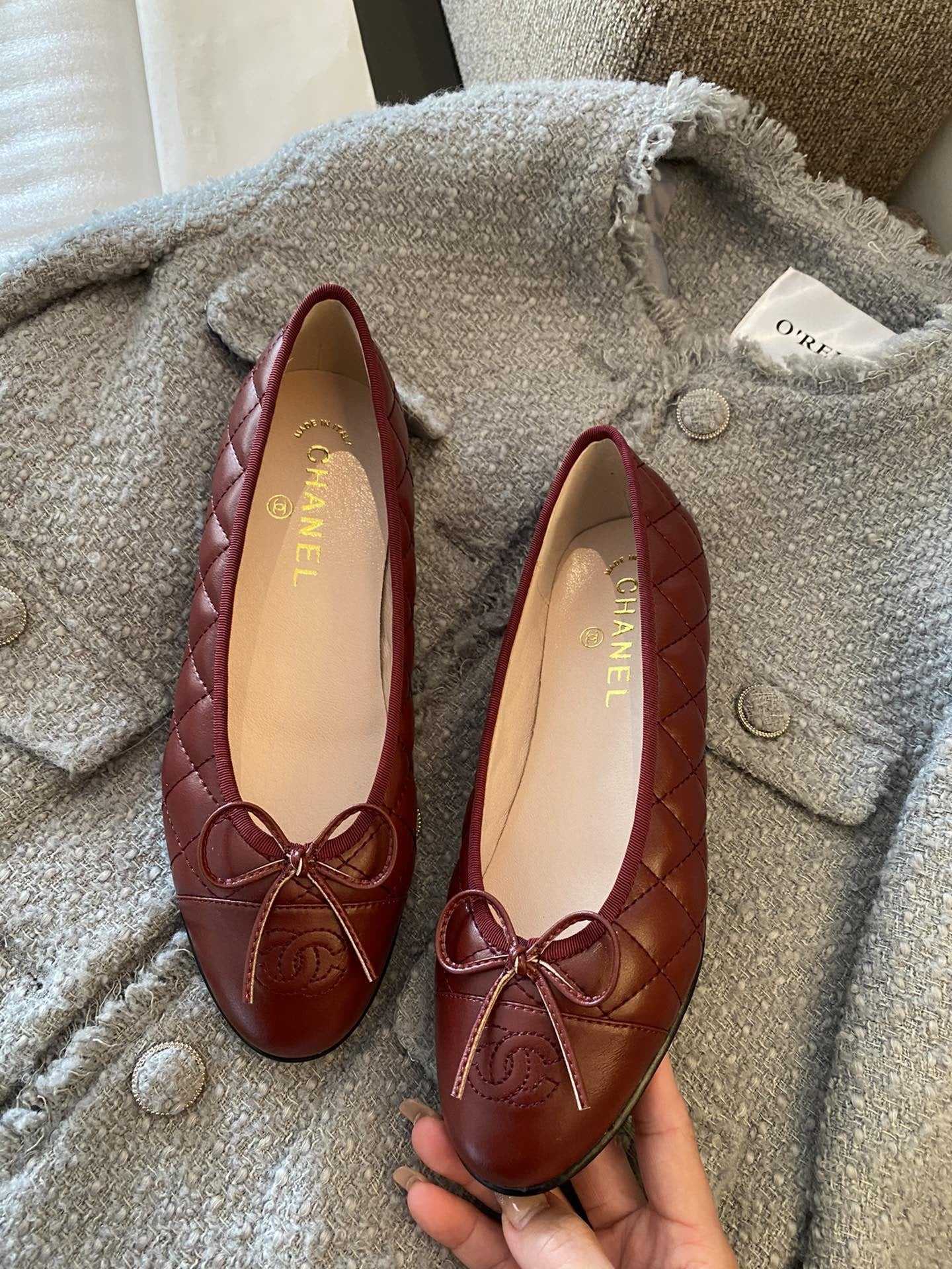 Chanel Leather Bow Ballet Flats