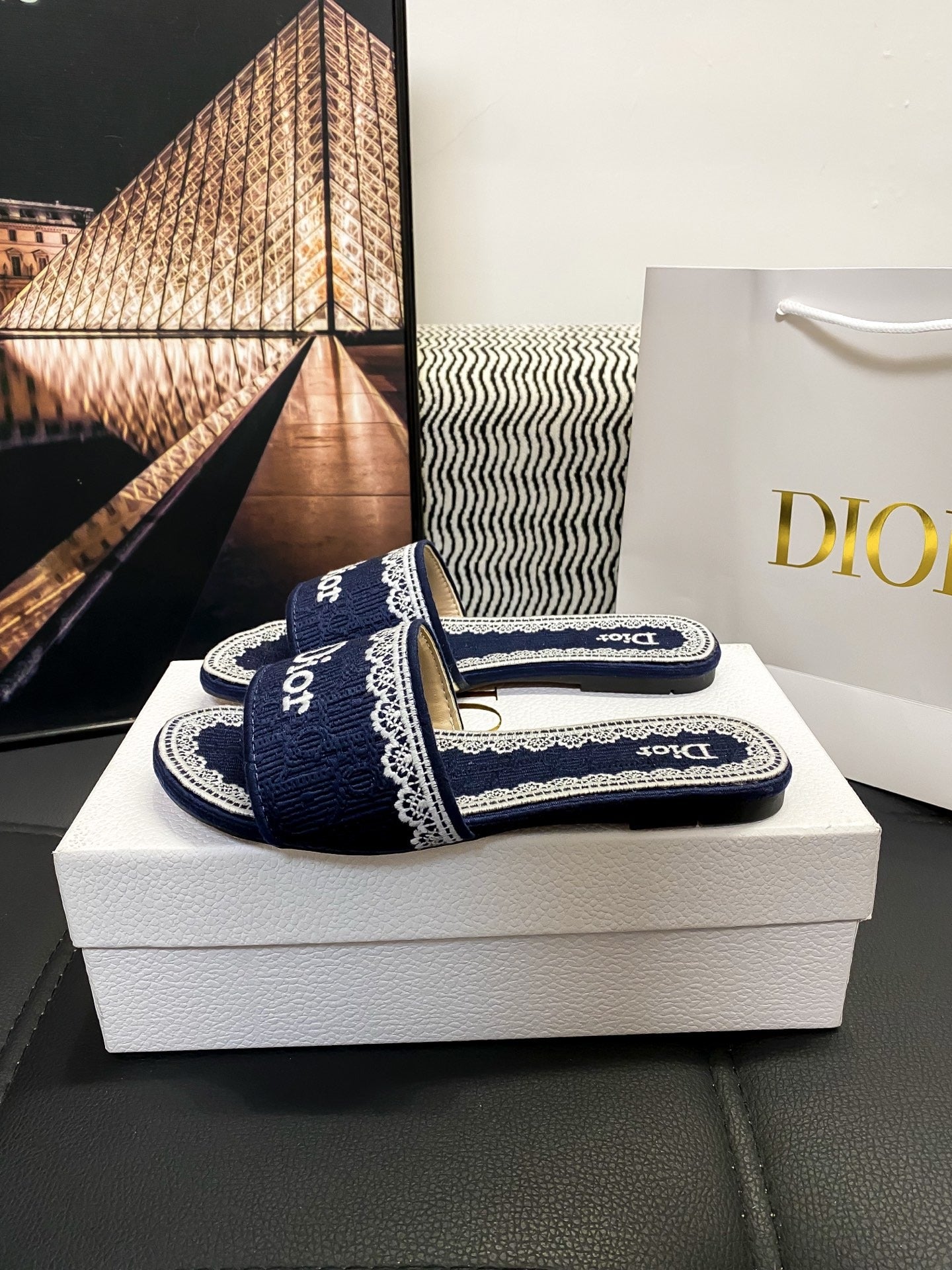 Dior Leather Logo Slides