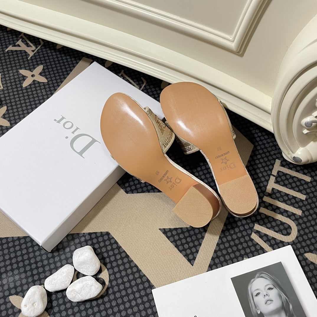 Dior Lambskin Leather Embroidered Slides