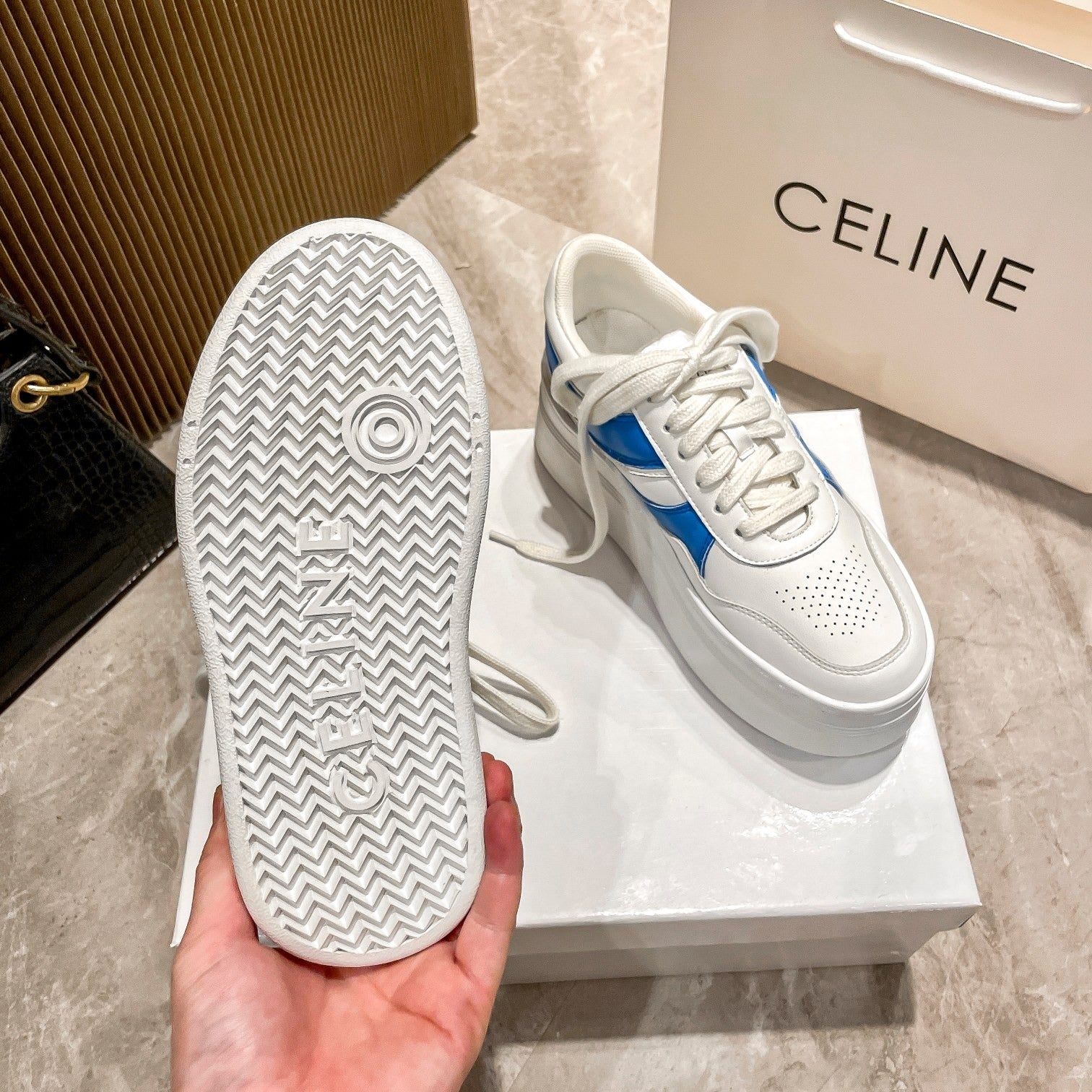 Celine Leather Vintage-Finish Sneakers
