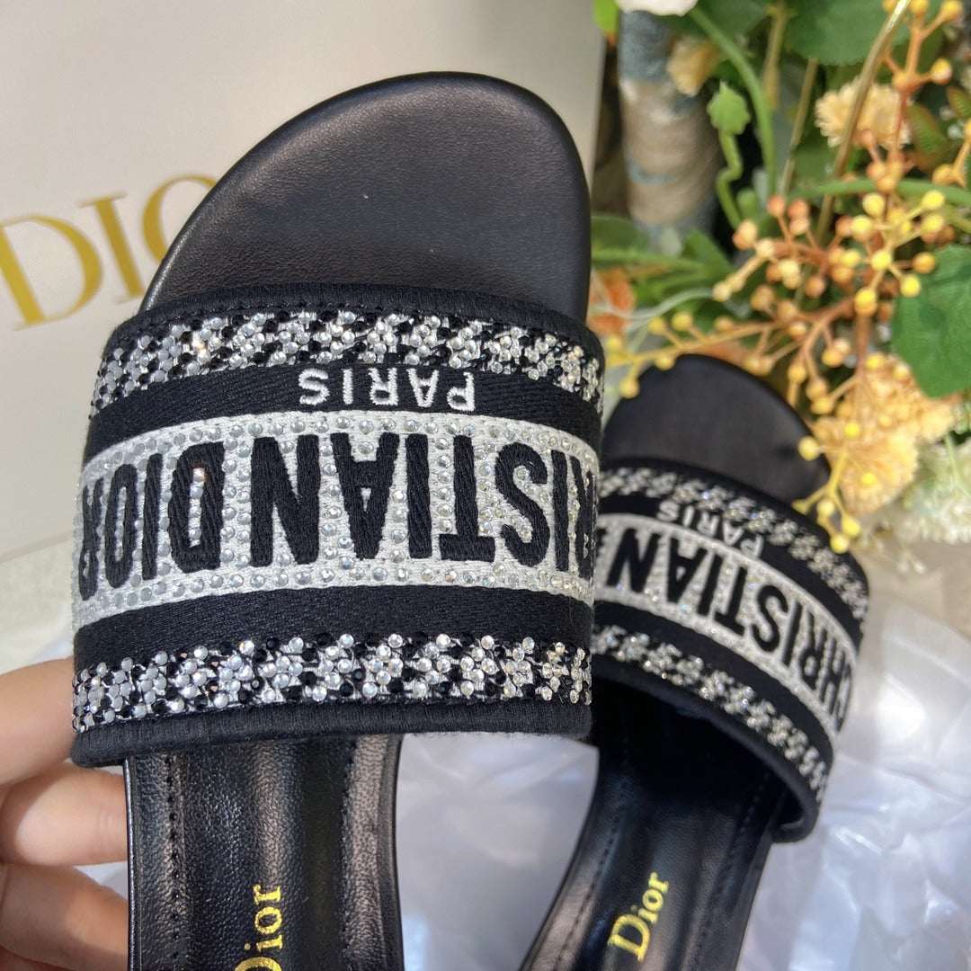 Dior Cotton & Lambskin Leather Crystal Sandals