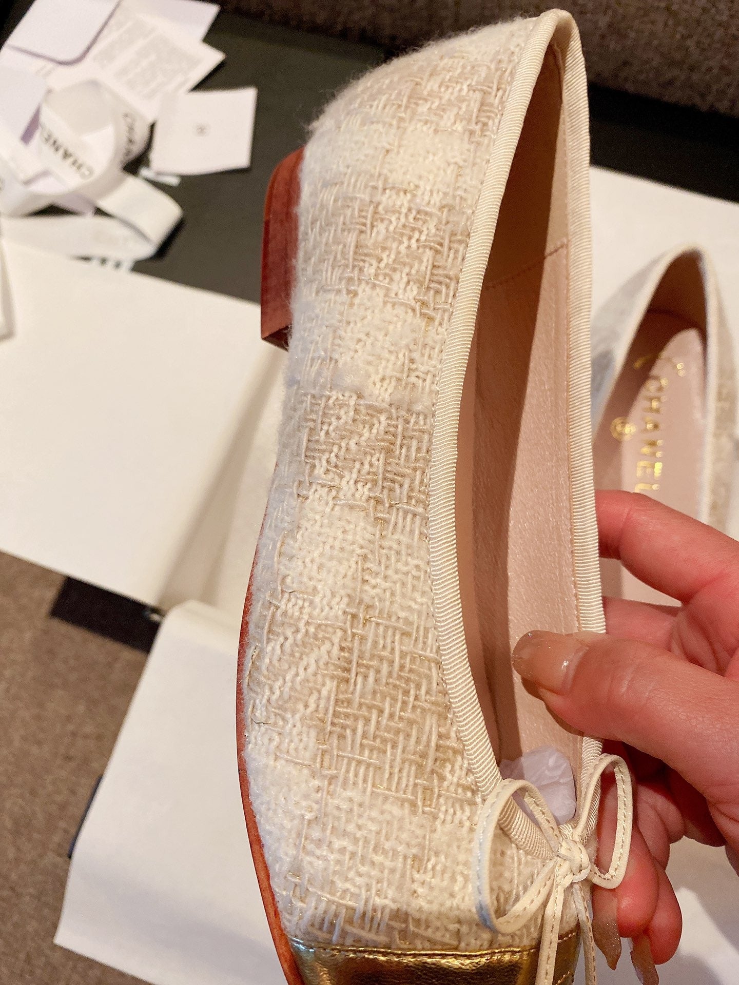 Chanel Leather Bow Ballet Flats