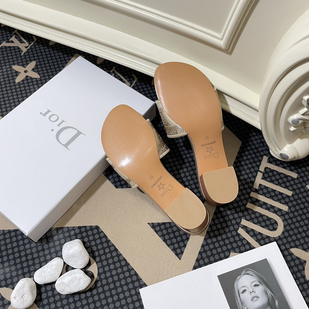 Dior Lambskin Leather Embroidered Slides